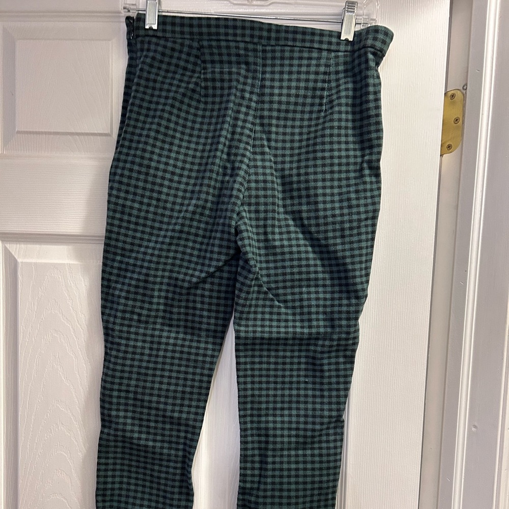 Free People Green Gingham Checkered Skinny Side Zip Pants 4 - Picture 2 of 4